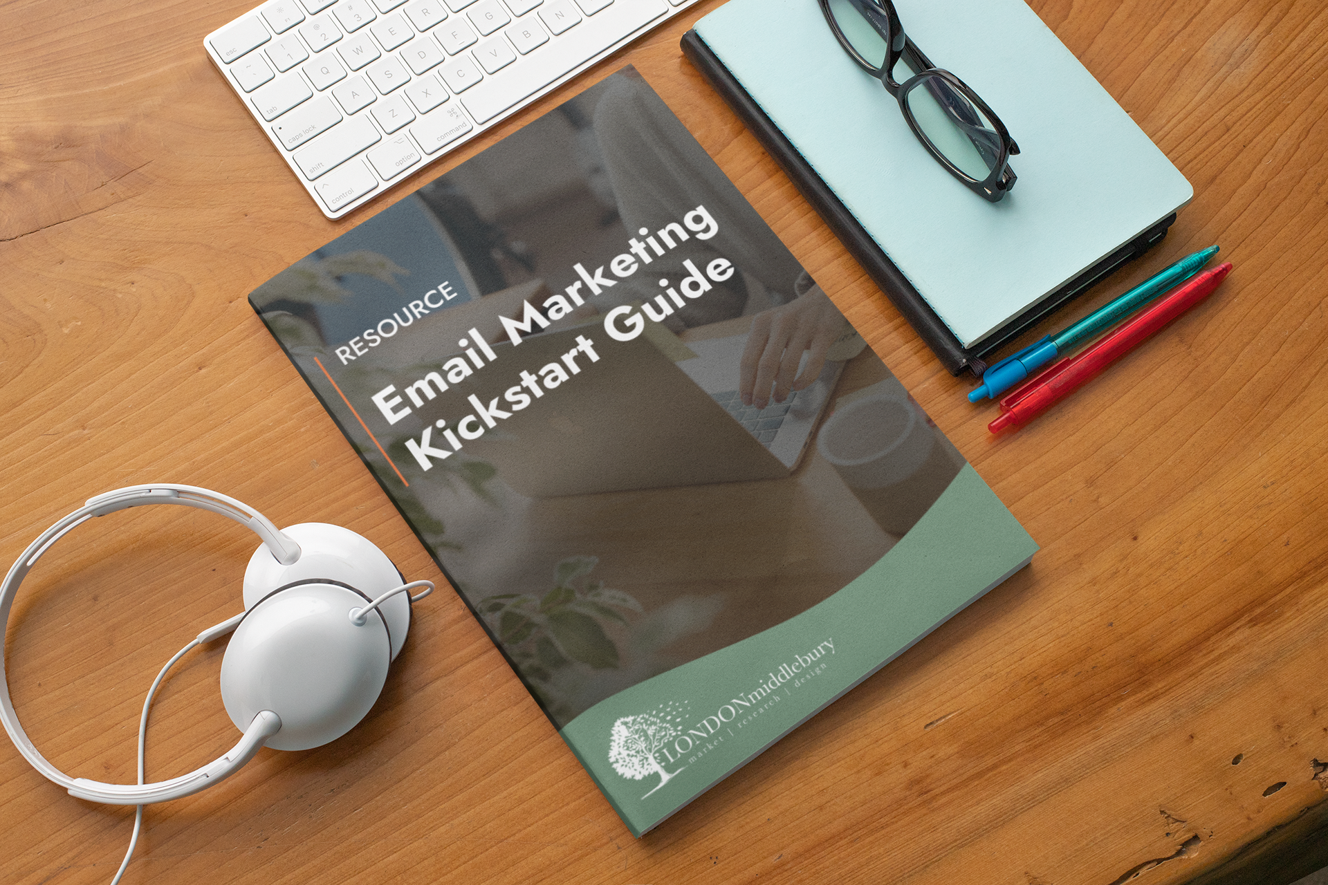 A mockup of a email marketing kickstart guide