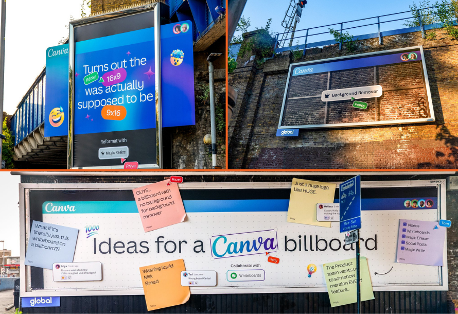 A collage of three Canva billboards
